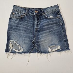 Zara Basic Z1975 Denim Jean Skirt Womens Size Small Button Fly Distressed Grunge